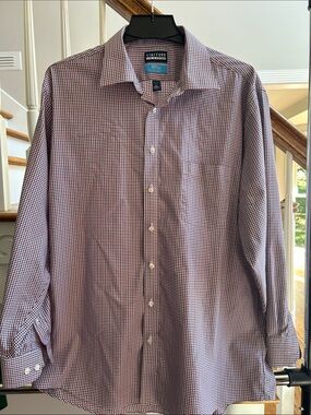Stafford Men's Long-Sleeve Dress Shirt - Blue & Red Microcheck